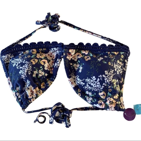 Ambrielle Women Blue Floral Tie Neck Back Bikini Top Sz XL NWT Bathing Swim Suit - Picture 1 of 7